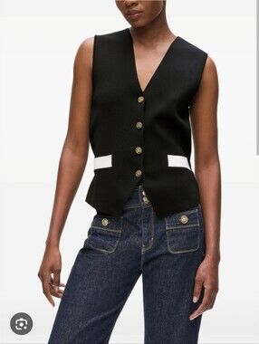 Sleeveless Black Camisole Vest with White Trim